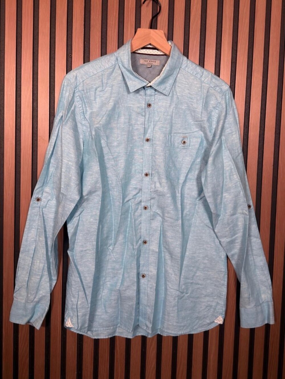 Ted Baker London Casual Shirt 4 / Large Mens Blue Linen Cotton Farewel Button Up